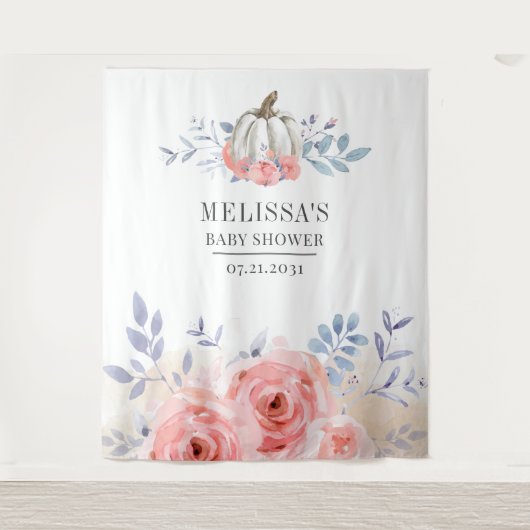 Pompoen Bloem Baby Shower Roze Rozen Achtergrond Wandkleed (Voorkant)