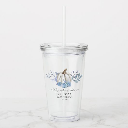 Pompoen Bloem Baby Shower Stofblauw Acryl Drinkbeker (Voorkant)