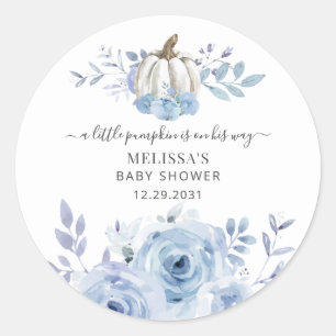 Pompoen Bloem Baby Shower Stofblauw Ronde Sticker