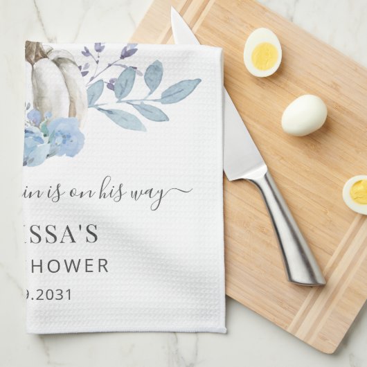 Pompoen Bloem Baby Shower Stofblauw Theedoek (Quarter Fold)