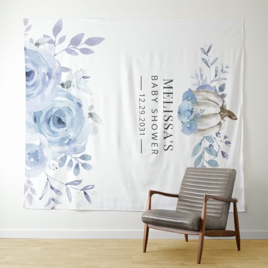 Pompoen Bloem Baby Shower Stofblauw Wandkleed (In Situ (horizontaal))