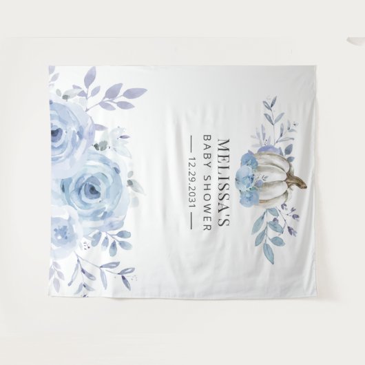 Pompoen Bloem Baby Shower Stofblauw Wandkleed (Voorkant (horizontaal))