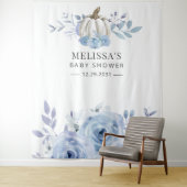 Pompoen Bloem Baby Shower Stofblauw Wandkleed (In situ)