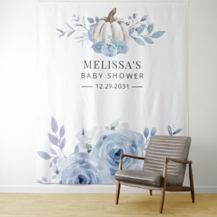 Pompoen Bloem Baby Shower Stofblauw Wandkleed