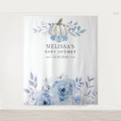 Pompoen Bloem Baby Shower Stofblauw Wandkleed (Voorkant)