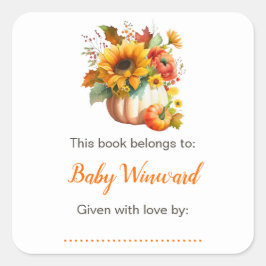 Pompoen Bloem Boeket Baby shower Boekplaat Vierkante Sticker