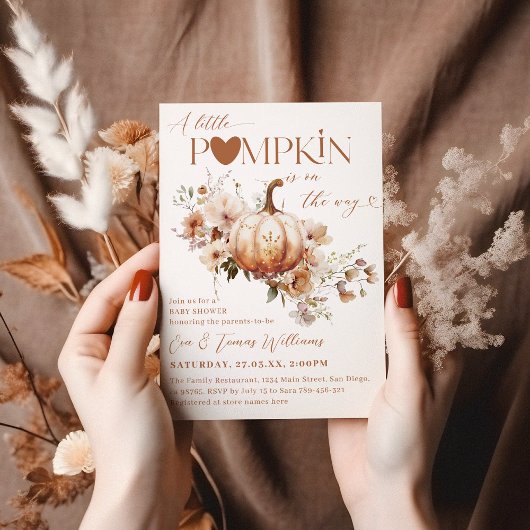 Pompoen & Bloem Boho Herfst Baby shower Kaart