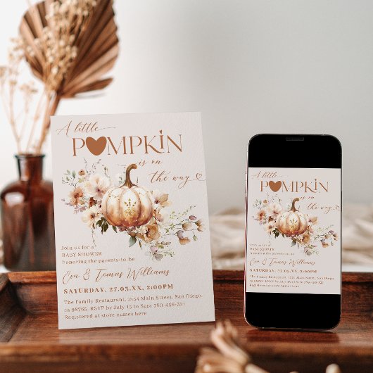 Pompoen & Bloem Boho Herfst Baby shower Kaart