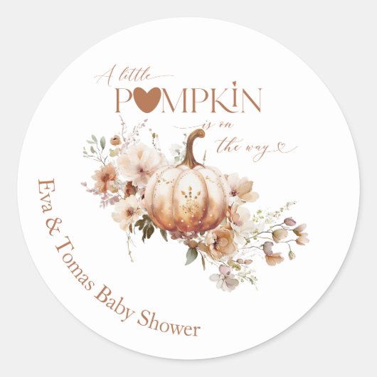 Pompoen & Bloem Boho Herfst Baby shower Ronde Sticker (Voorkant)