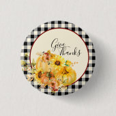 Pompoen bloem en geruit Thanksgiving Ronde Button 3,2 Cm (Voorkant)