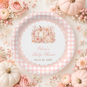 Pompoen Bloemboog Meisje Baby Shower Papieren Bordje