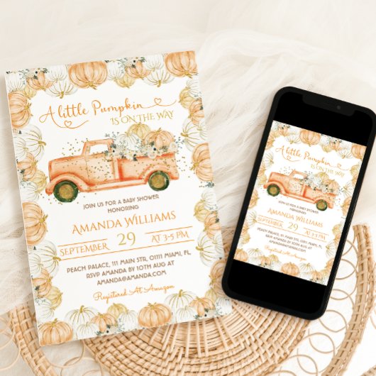 Pompoen Bloemen Auto Herfst Baby shower Kaart