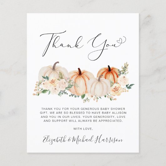 Pompoen Bloemen Baby shower Dank u kaart (Voorkant)