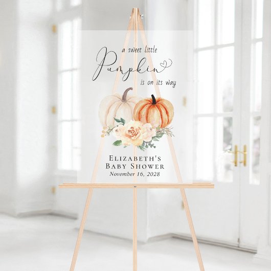 Pompoen Bloemen Baby shower Frosted Welkom Acryl Bord