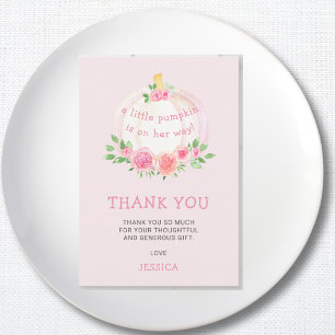 Pompoen Bloemen Baby shower Roze Bedankkaart