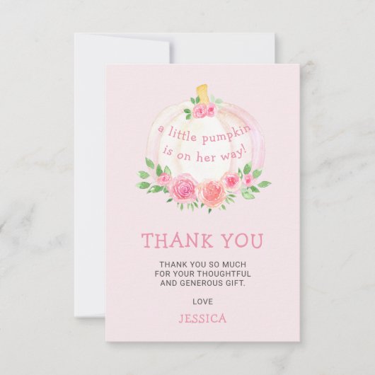 Pompoen Bloemen Baby shower Roze Bedankkaart (Voorkant)