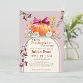 Pompoen Bloemen Bow Baby shower Uitnodiging (Staand voorkant)