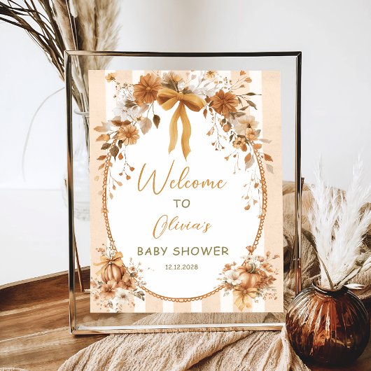pompoen Bloemen Bow Baby shower Welkom Poster