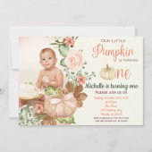 Pompoen Bloemen Eerste Verjaardag Rustieke Uitnodi Kaart (Voorkant)