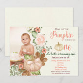 Pompoen Bloemen Eerste Verjaardag Rustieke Uitnodi Kaart (Voorkant / Achterkant)