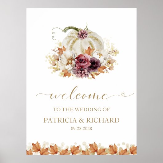 Pompoen Bloemen Fall Wedding Welkom Poster (Voorkant)