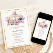 Pompoen Bloemen Gouden Folie Baby Meisje Douche Kaart