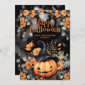 Pompoen Bloemen Happy Halloween Kaart (Voorkant / Achterkant)