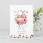 Pompoen Bloemen Herfst Baby shower Uitnodiging (Staand voorkant)
