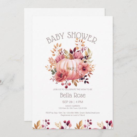 Pompoen Bloemen Herfst Baby shower Uitnodiging (Voorkant / Achterkant)