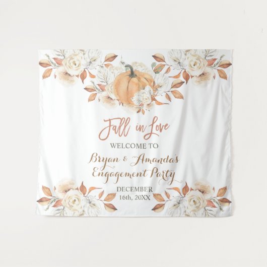 Pompoen Bloemen Herfst in Liefde Engagement Party Wandkleed (Voorkant (horizontaal))