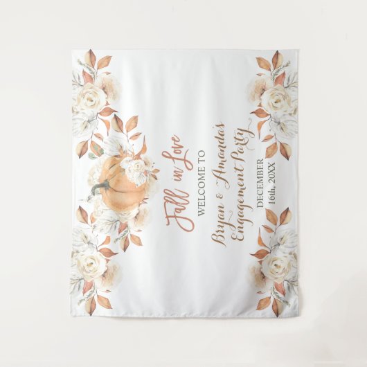 Pompoen Bloemen Herfst in Liefde Engagement Party Wandkleed (Voorkant)