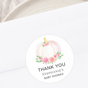 Pompoen Bloemen Herfst Meisje's Baby shower Dank u Ronde Sticker