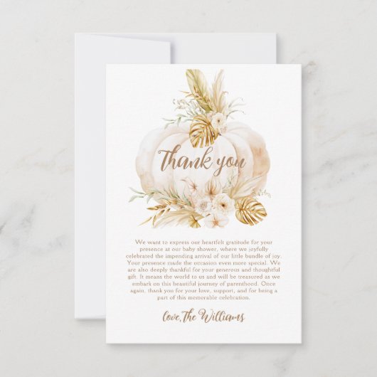 Pompoen Bloemen Herfst Neutraal Baby shower Bedankkaart (Voorkant)