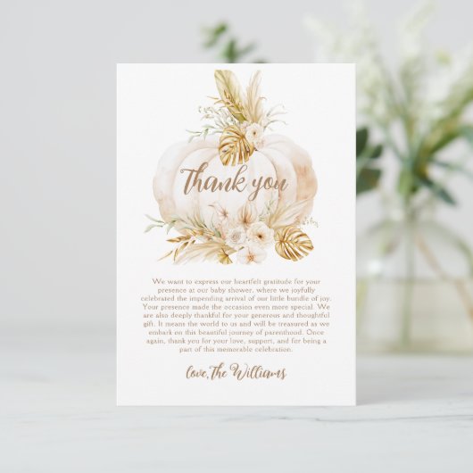 Pompoen Bloemen Herfst Neutraal Baby shower Bedankkaart (Staand voorkant)