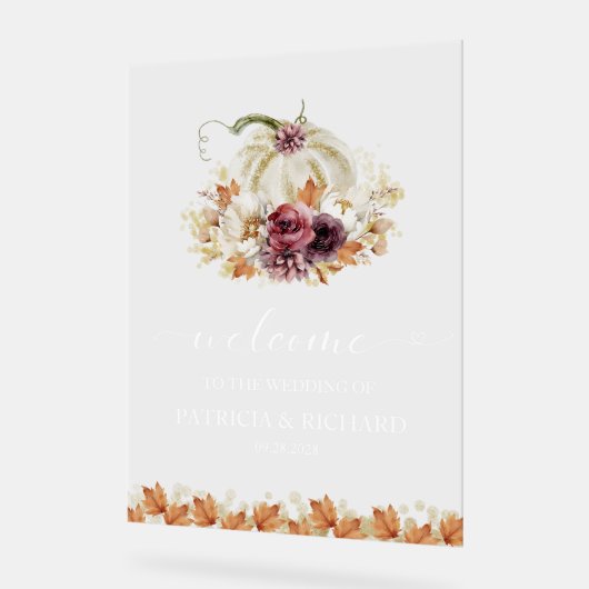 Pompoen Bloemen Herfst Trouwen Welkom Teken Acryl Bord (Hoek)