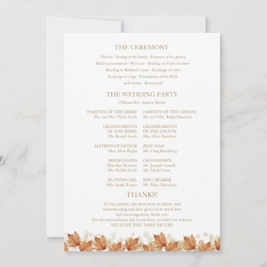 Pompoen Bloemen Herfst Wedding Ceremony Programma (Achterkant)