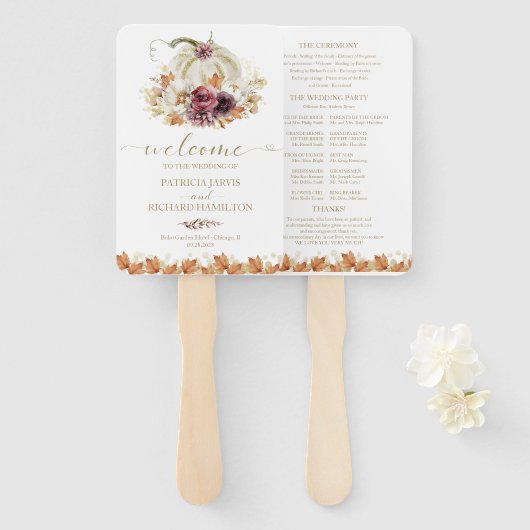 Pompoen Bloemen Herfst Wedding Ceremony Programma Handwaaier (Voorkant en achterkant)