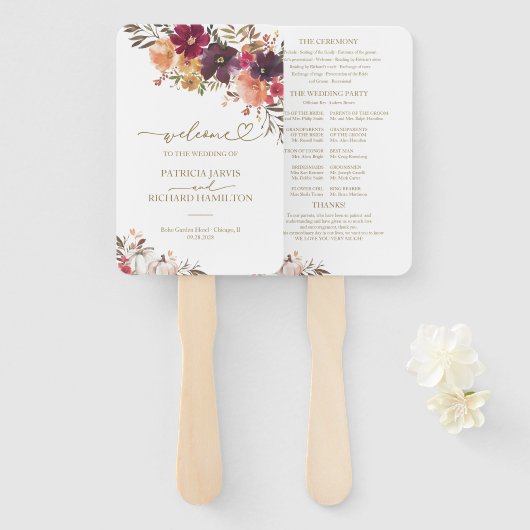 Pompoen Bloemen Herfst Wedding Ceremony Programma Handwaaier (Voorkant en achterkant)