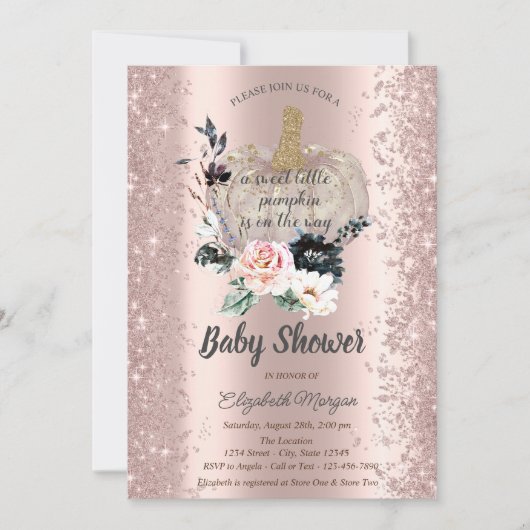 Pompoen, Bloemen, Roos Goud Sparkle Baby shower Kaart (Voorkant)