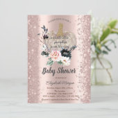 Pompoen, Bloemen, Roos Goud Sparkle Baby shower Kaart (Staand voorkant)