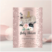 Pompoen, Bloemen, Roos Goud Sparkle Baby shower Kaart