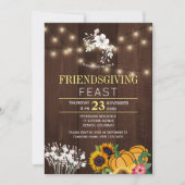 Pompoen Bloemen Rustieke Houten Lichten Friendsgiv Kaart (Voorkant)