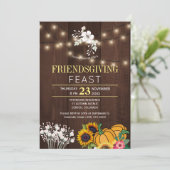 Pompoen Bloemen Rustieke Houten Lichten Friendsgiv Kaart (Staand voorkant)