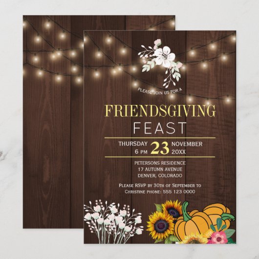 Pompoen Bloemen Rustieke Houten Lichten Friendsgiv Kaart (Voorkant / Achterkant)