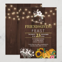 Pompoen Bloemen Rustieke Houten Lichten Friendsgiv Kaart