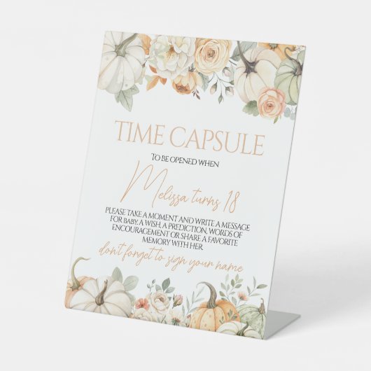 Pompoen Bloemen Tijd Capsule Teken Reclamebord Met Voetstuk (Voorkant)