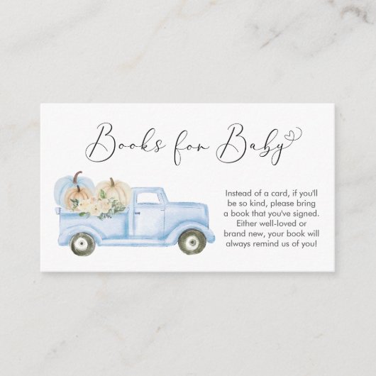 Pompoen Bloemen Truck Boeken voor Baby Boy Shower Informatiekaartje (Voorkant)