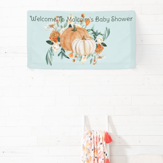 Pompoen Bloemen Vallen Kleuren Blauw, Gepersonalis Spandoek (Insitu)