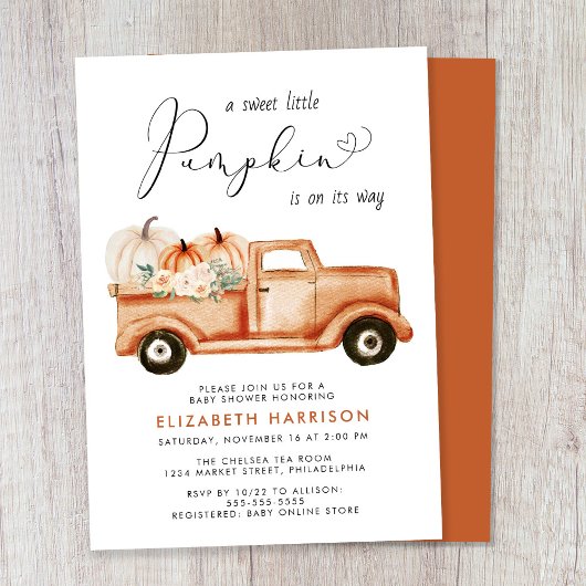 Pompoen Bloemen  Vrachtwagen Baby shower Kaart