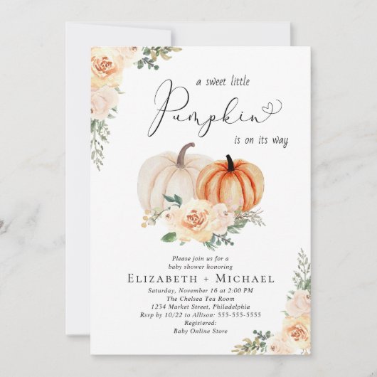 Pompoen Bloemen Waterverf Koppels Baby shower Kaart (Voorkant)